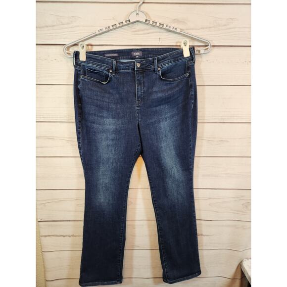 NYDJ Women's Blue Solid Stretch Liftxtuck Mid Rise Marilyn Straight Jeans Sz 20W - Picture 1 of 7
